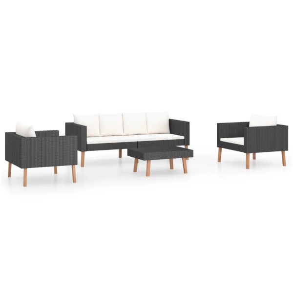 Set Mobilier De Grădină Cu Perne 4 Piese Negru Poliratan 3059334